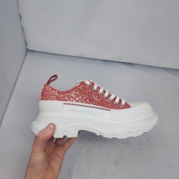 ALEXANDER MCQUEEN Glitter Low Top Sparkle Pink Platform Chunky Sneaker - Picture 3 of 13